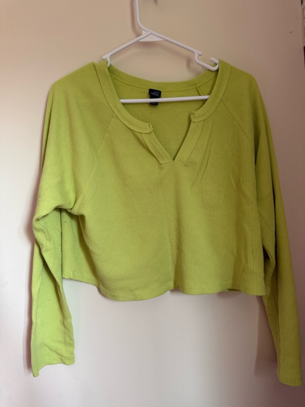 wild fable Lime Green Waffle-Knit V-Notch Long Sleeve Top